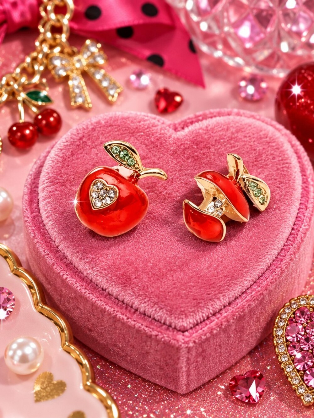 BETSEY JOHNSON APPLE CORE JEWEL STUD EARRINGS